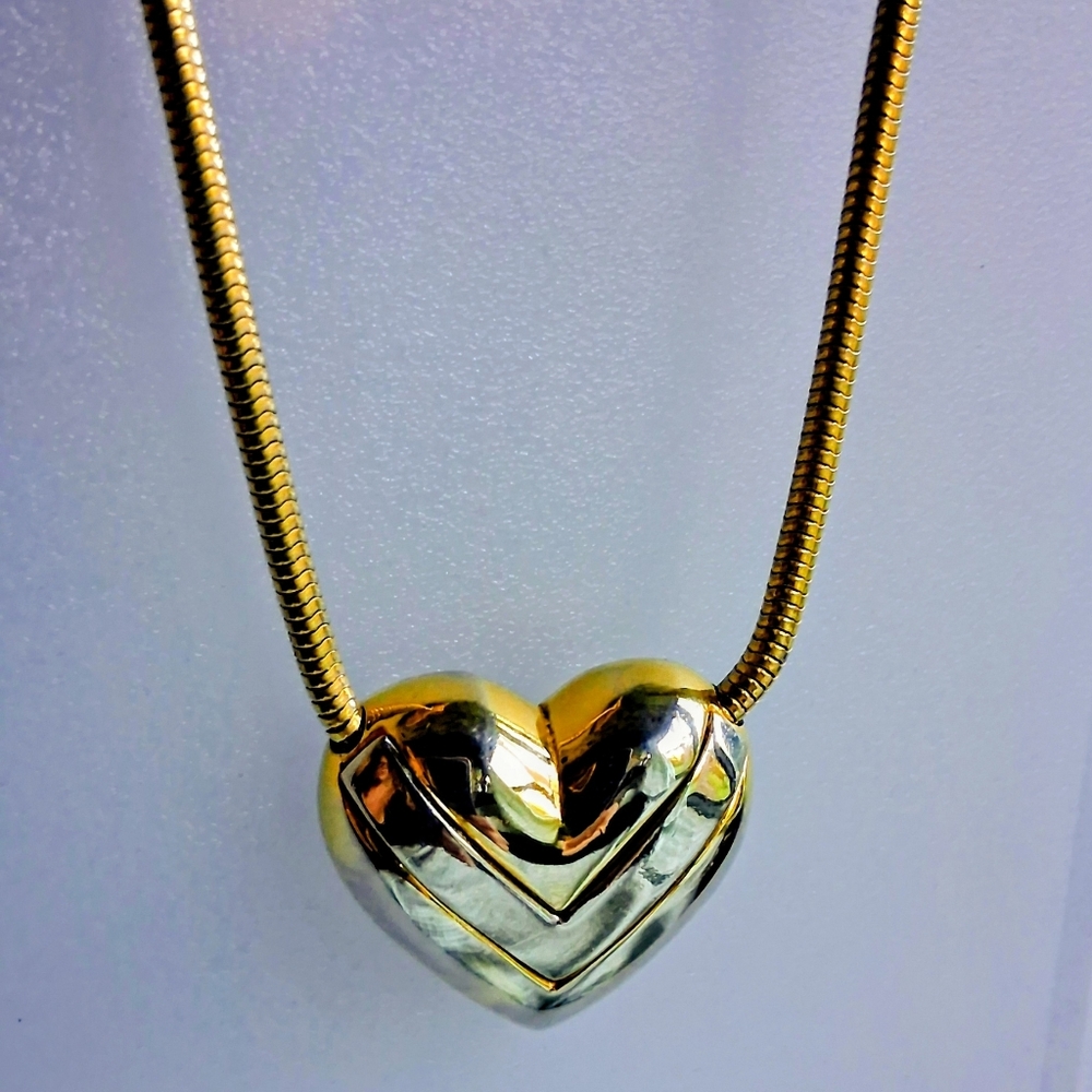 Gold and Silver Heart Pendant Necklace Pierre Cardin